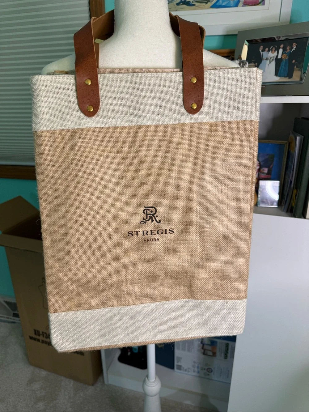 St. Regis-branded Beach Tote Bag in Natural Brown & Cream